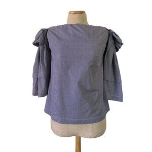 Erika Cavallini Gingham Blouse With Ruffled Shoulders & 3/4 Sleeves Size 40